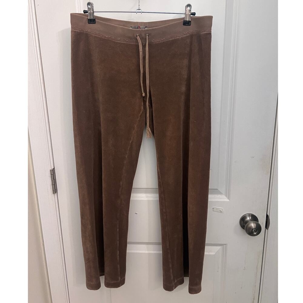 VTG Y2K Juicy Couture Terry Cloth Wide Leg Low Rise Track Pants M Tan Brown USA